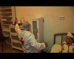 Sexy German nurse fucked by two dudes