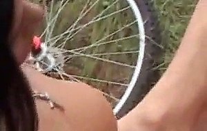 Biking turns honey outdoor sex