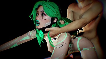 Sexy Green Robotic Sex Doll Fucked in a BDSM Sex Show