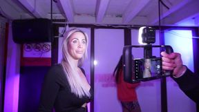 behind the scene, hot blonde and brunette get fucked in a swinger club.