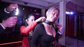 behind the scene, hot blonde and brunette get fucked in a swinger club.