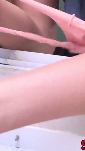Cute stepsister stuck in window fucked by stepbro in POV   Clip 2