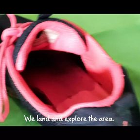 Little visitor crush in giantess shoe