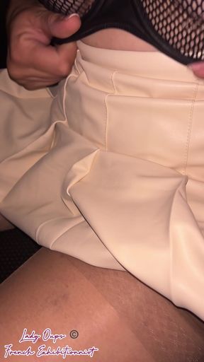 Remote Controlled Sex Toy in Under a Sexy Leather Miniskirt Submissive Collar and Pretty Stockings