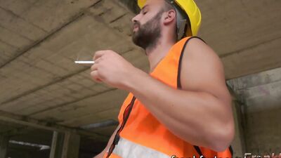 Horny guy is giving blowjob to his co-worker at the construction site
