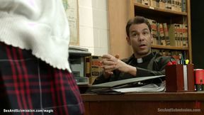 ”Priest bound & screwed blond bully”