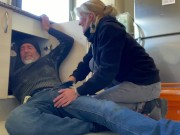 HOT WIFE BLOWJOB TO THE PLUMBER IN MY KITCHEN