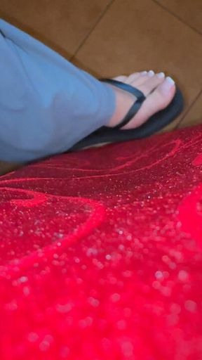 flip-flops teasing in public restaurant