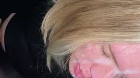 Slut Vika, takes a lot of cum right on her face
