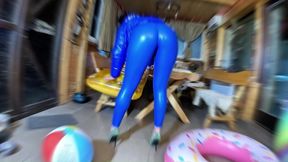 dominant milf in shiny leather pants and glossy downjacket. blowjob, cameltoe, cum play and inflatable destruction preview