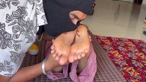 Indian Masked Man Licks Beautiful Indian Wife Feet