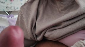 Naughty stepsister enters her stepbrother's room, swallows his black cock, and deliciously masturbates him.