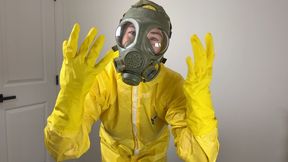 Trying on My Yellow Hazmat Suit with C4 Gas Mask and Rubber Gloves 4K