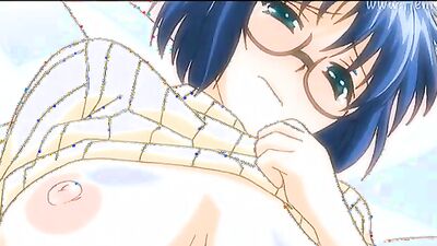 Watch this busty anime babe with glasses and blue hair get fucked hard and filled with cum