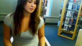 Curvy brunette sweetie flashes her cunny in the public library