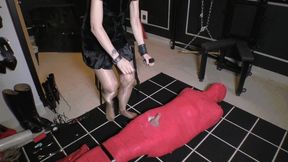 Mistress Evil Red does and Extreme footjob and slaps slave's cock while he Is cuming WMV