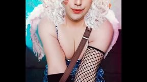 Heavenly Hottie: Angel in a Sexy Short Dress and Fishnets