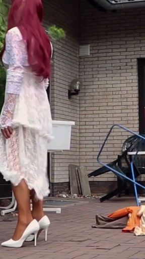 A Windy Day In Sheer Lace &amp; Nylon Stockings   Clip 1