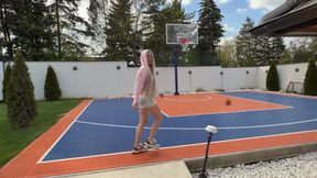 She wanted to throw the ball into the hoop, but it all ended with cum on her ass.