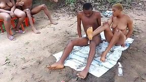 Hot ebony neighbors enjoy group sex with blowjobs and doggystyle