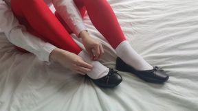 valentines day in red pantyhose, white socks and shoes - hot video