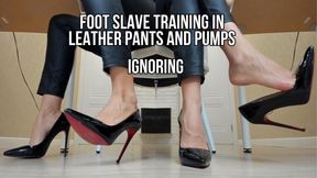 Foot slave training in leather pants and pumps, ignoring - live stream