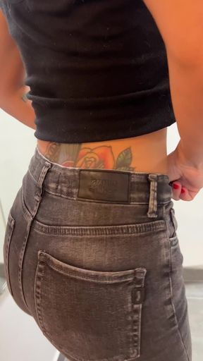 Woman in denim shorts
