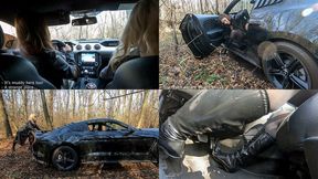 Two girls stuck on a forest road