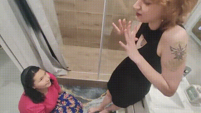 Worshipping Nikki's feet in the toilet!