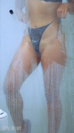 College Tanned Gorgeous Girl Take a Shower in Bikini