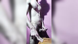 Super-hot fellow bulky sport stud flexing his muscles and jacking