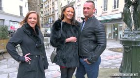 blond and brunette in action on sofa