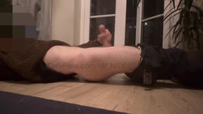 Unleashing massive uncut cock on balcony for all to see