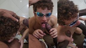 redhead twink double blowjob: sucks bahian & hung skinny black cocks