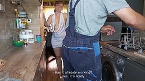 Sexy mature wife has a great fuck with the dishwasher repairman