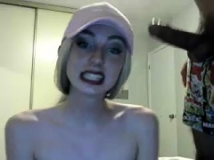 Sweet tranny gives a blowjob and pleases herself on webcam