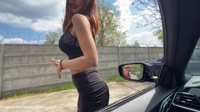 Slutty Babe Show Tits in Public and Suck Dick in Car