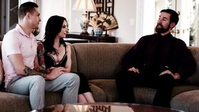 ”Big boobs gold digger pounded by her Boyfriend & his huge dick step dad”