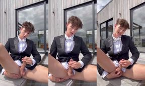 Cute Svandy wanks n Cums in his Tuxedo