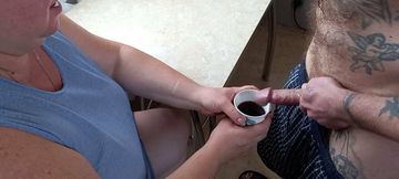 he cums in my coffee glass after jerking off
