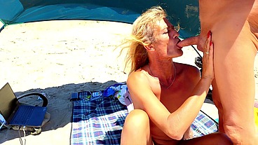 136 minutes, nudist beach sex with Gigi transgender girlfriend and her horny cis man boyfriend