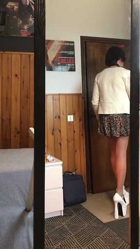 Walking in the New White High Heels Shoes