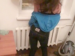 Angel gives head in front of open window