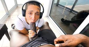Beach balcony blowjob