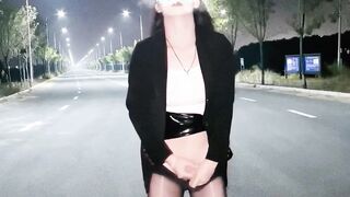 Asian t-model strokes and spunks in the middle of the road