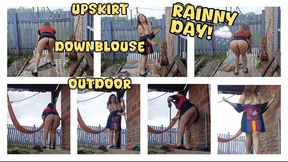 UPSKIRT AND DOWNBLOUSE OUTDOORS - RAINNY DAY