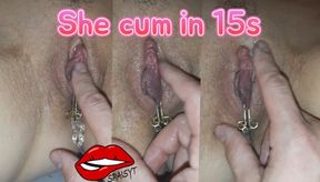 She got clitoris orgasm in 15 seconds  when fingered with clit toy