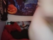 moaning femboy fucks his ass with dildo