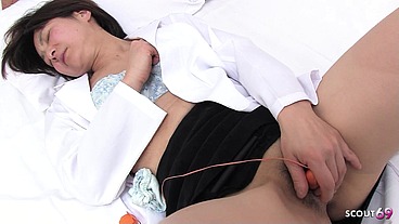 Old Japanese Mature caught Masturbate and seduce to Creampie Fuck by Boy in Uncensored JAV Porn