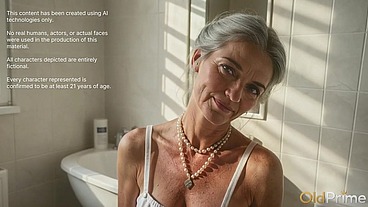 Sweaty granny after shower gets fucked in the bathroom until she shakes [AI]